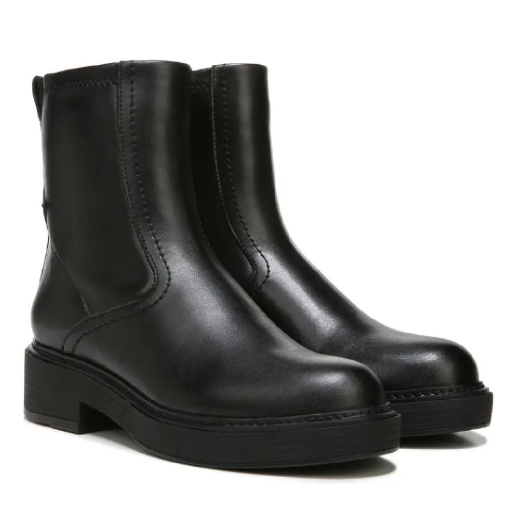 Franco Sarto Karbon Boots Women 8 Black Leather Platform Ankle Boot Lug Sole Zip